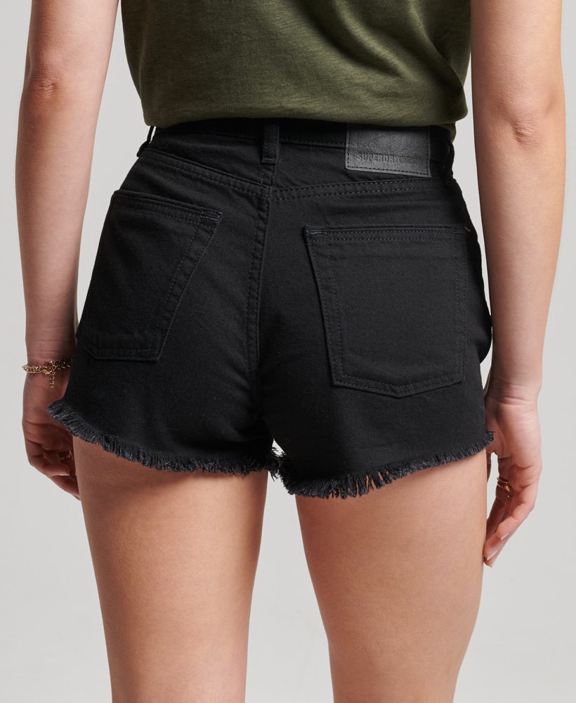 shorts jeans de cintura alta da organic cotton studios na cor preta.