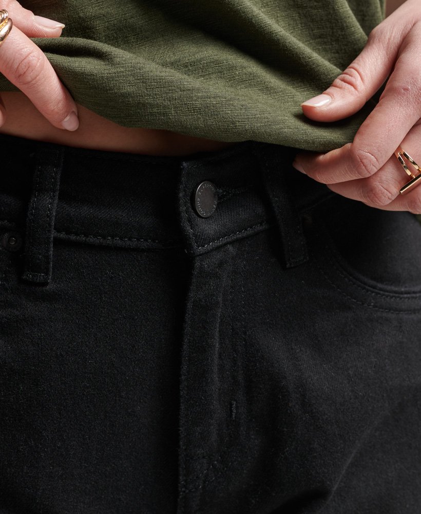 shorts jeans de cintura alta da organic cotton studios na cor preta.