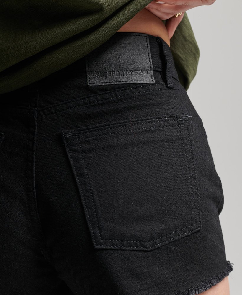 shorts jeans de cintura alta da organic cotton studios na cor preta.