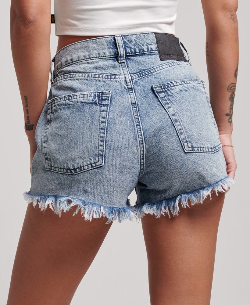 shorts jeans de cintura alta organic cotton studios na cor índigo lavado