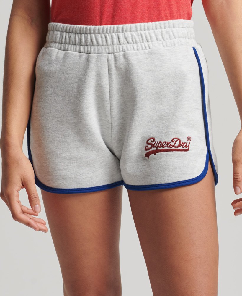 shorts universitários com logo vintage em cinza mesclado glaciar