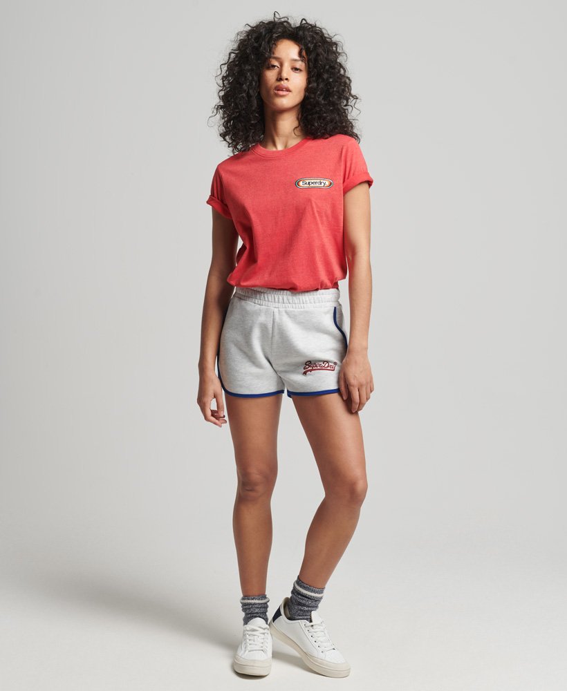 shorts universitários com logo vintage em cinza mesclado glaciar