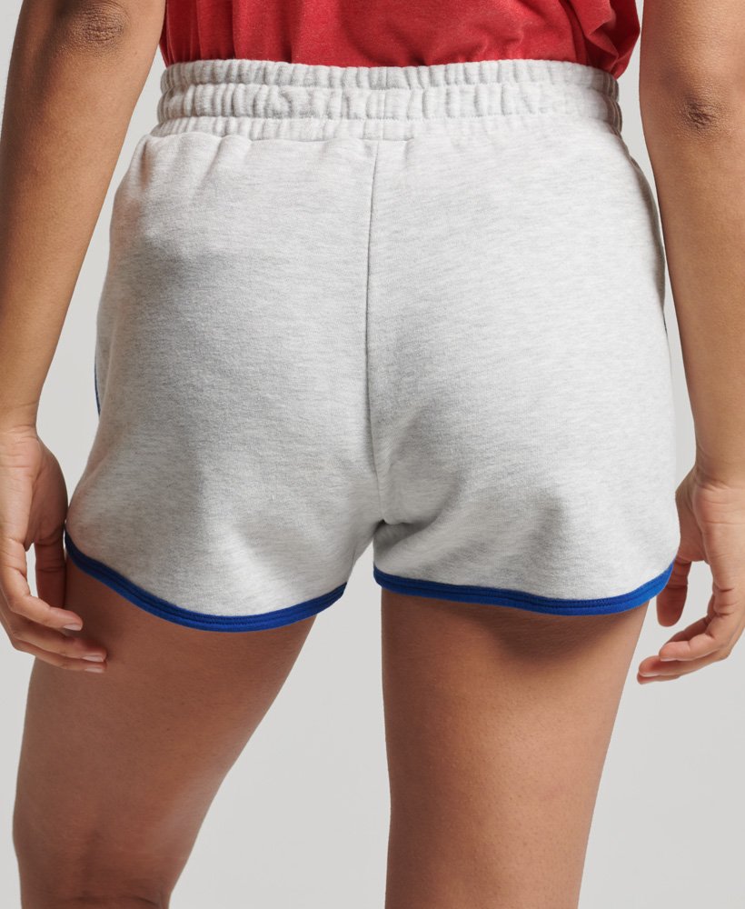 shorts universitários com logo vintage em cinza mesclado glaciar