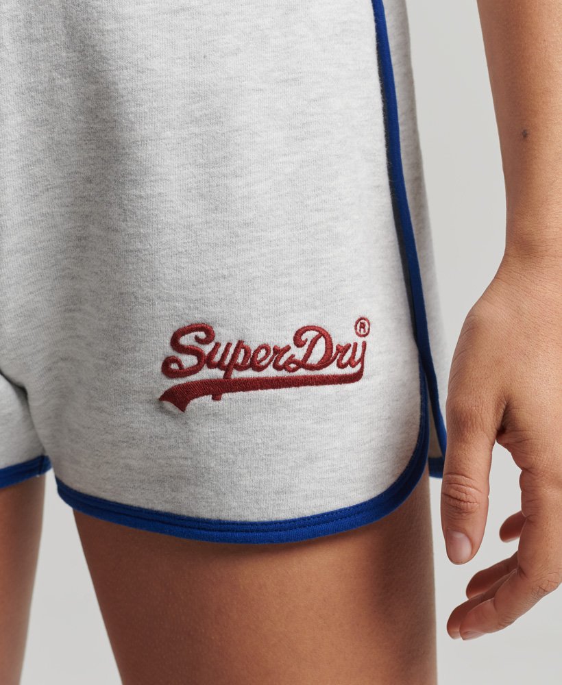 shorts universitários com logo vintage em cinza mesclado glaciar