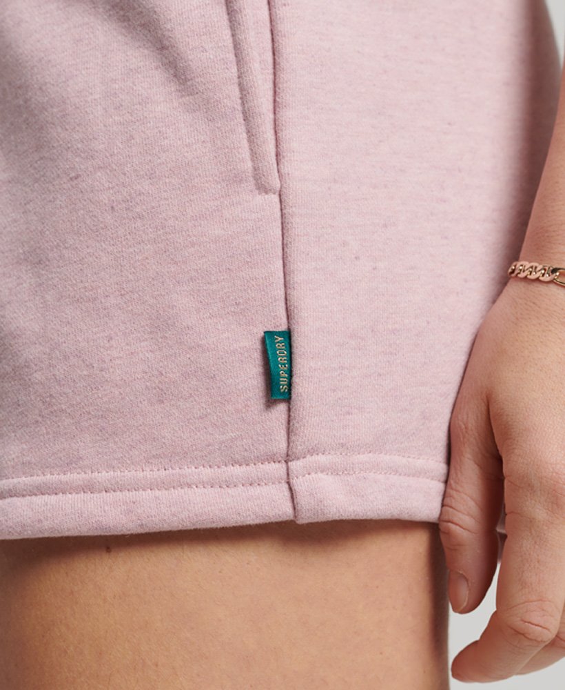 shorts de malha com logo vintage em algodão orgânico na cor rosa mescla suave la.