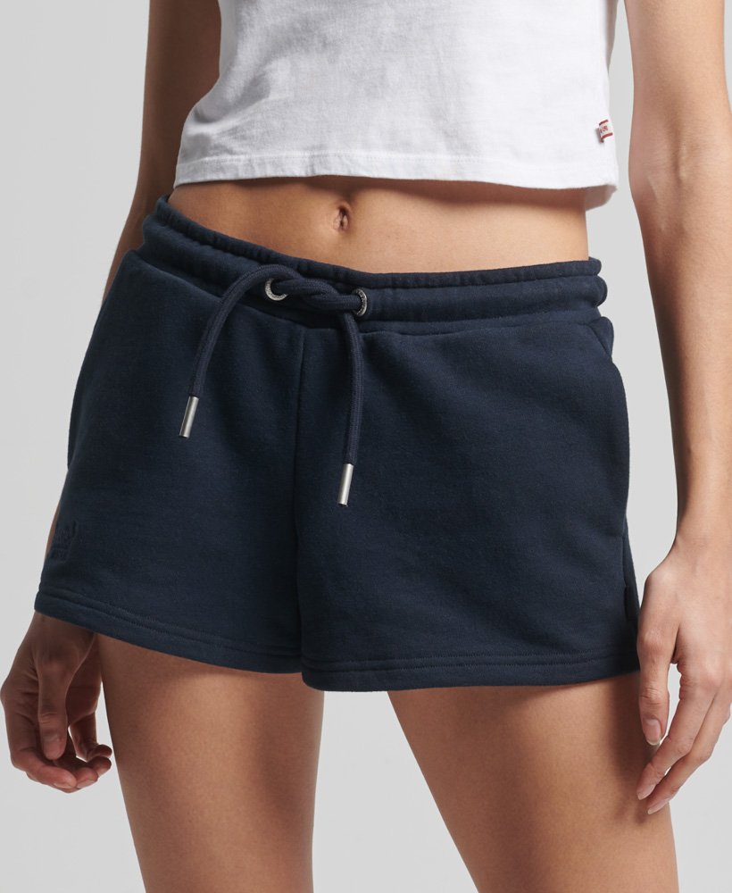 shorts de malha com logo vintage em algodão orgânico na cor azul-marinho eclipse.