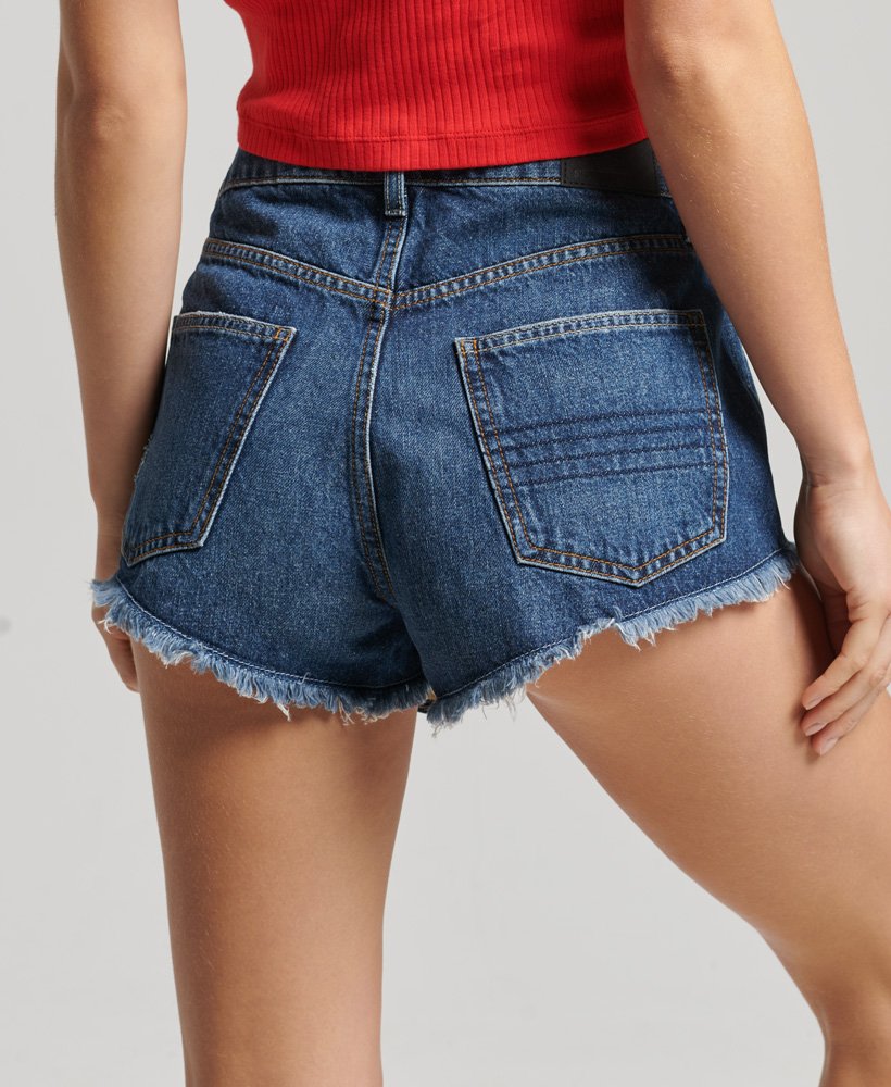 shorts vintage de cintura alta e desfiados na cor azul salem mid worn