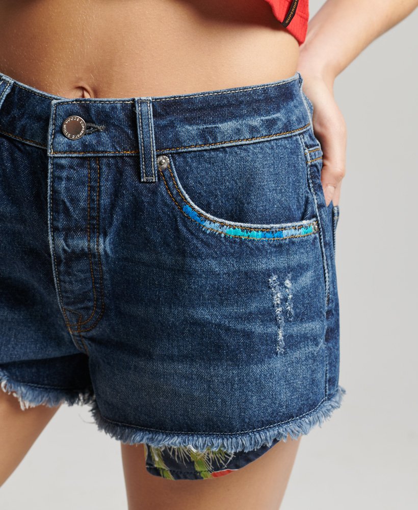 shorts vintage de cintura alta e desfiados na cor azul salem mid worn