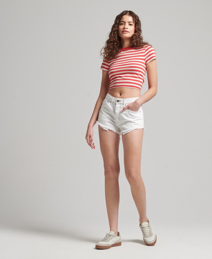 shorts vintage de cintura alta e corte reto na cor óptica.