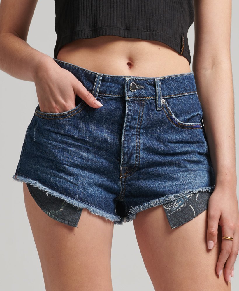 shorts vintage de cintura alta com barra desfiada e modelagem van dyke mid usados