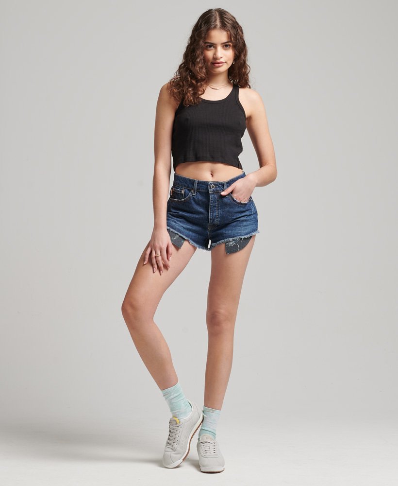 shorts vintage de cintura alta com barra desfiada e modelagem van dyke mid usados