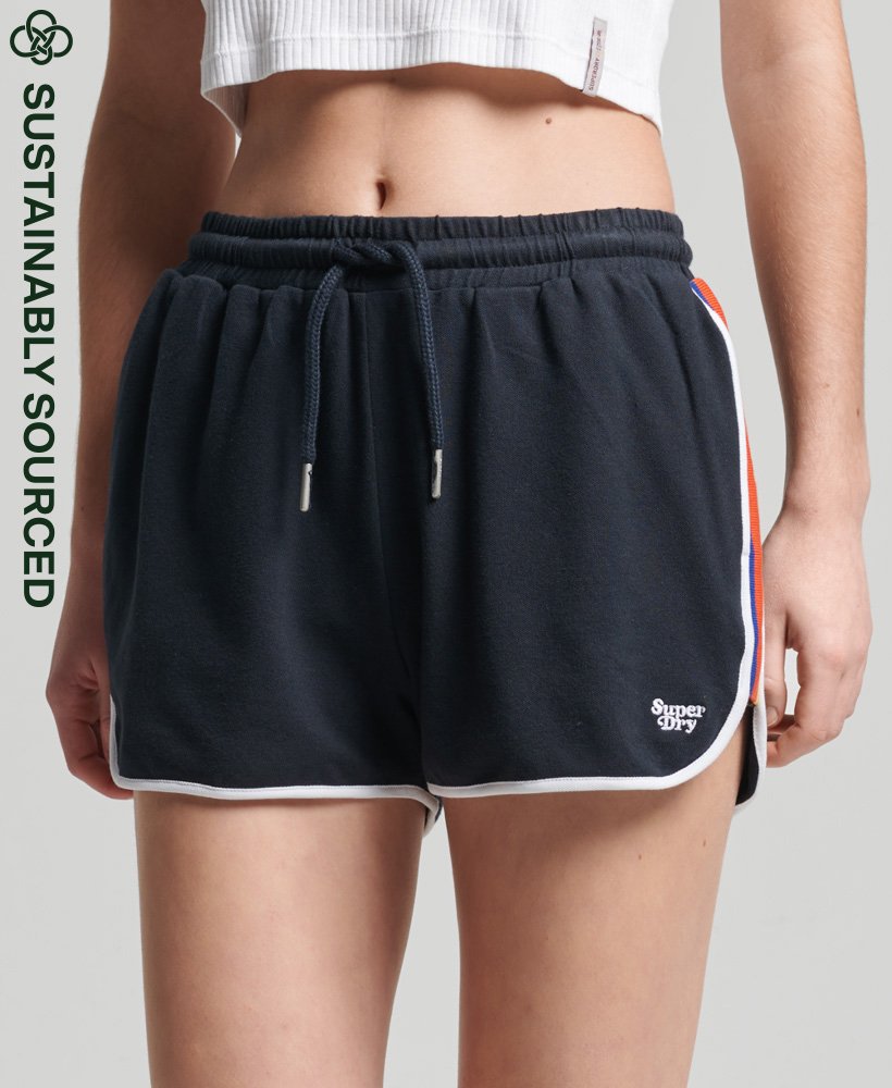 shorts racer vintage stripe em algodão orgânico na cor azul marinho eclipse