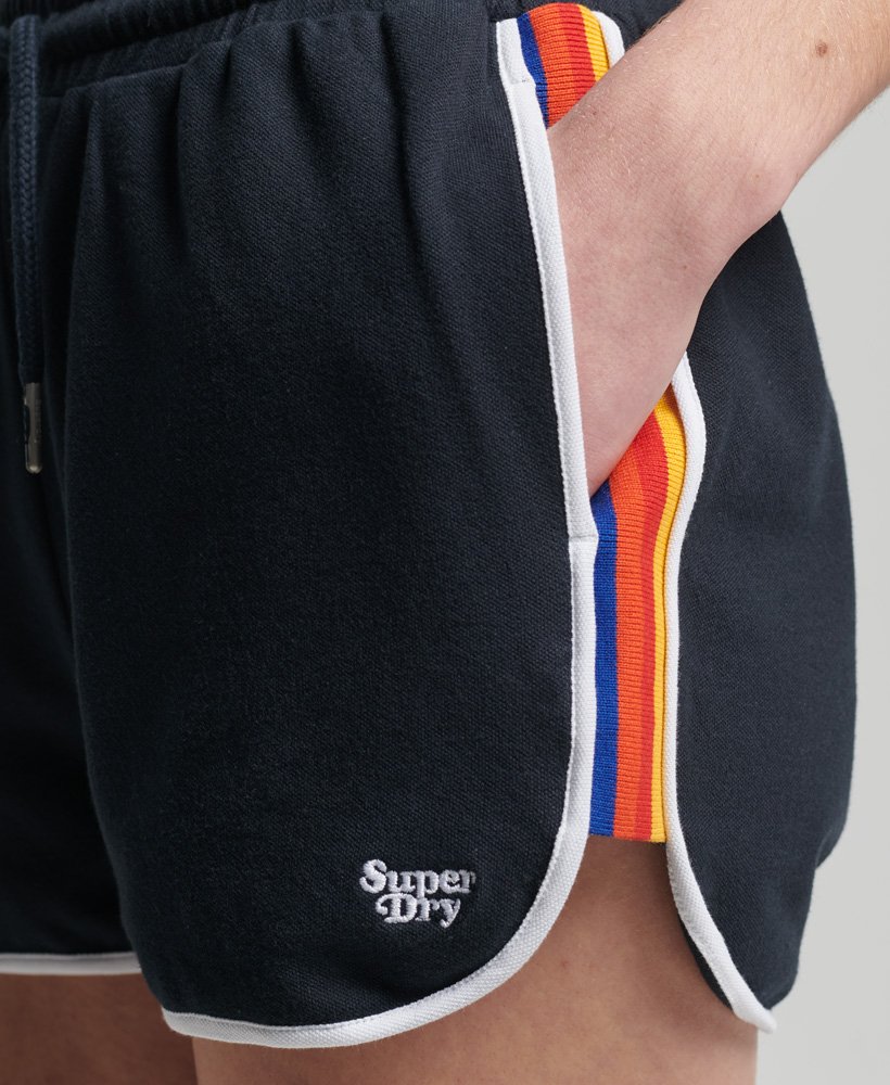 shorts racer vintage stripe em algodão orgânico na cor azul marinho eclipse