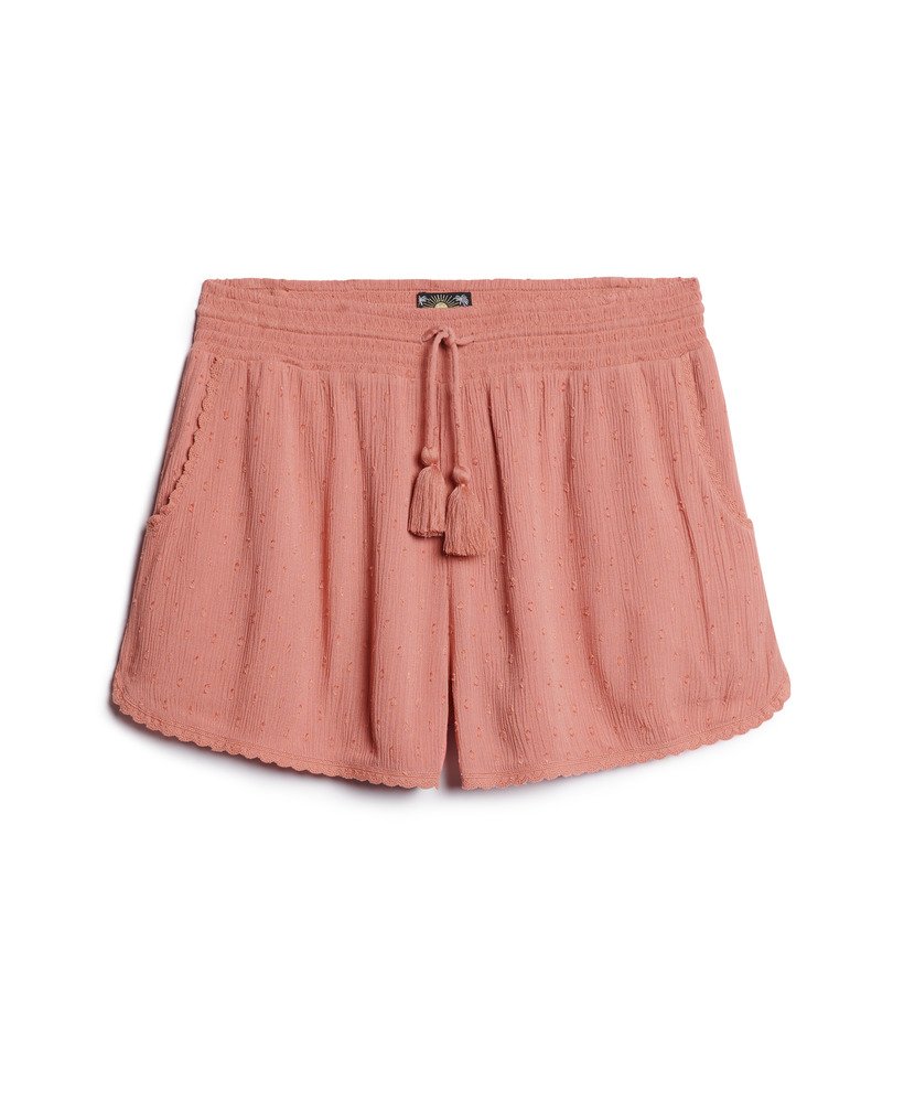shorts de praia vintage na cor rosa-fumê