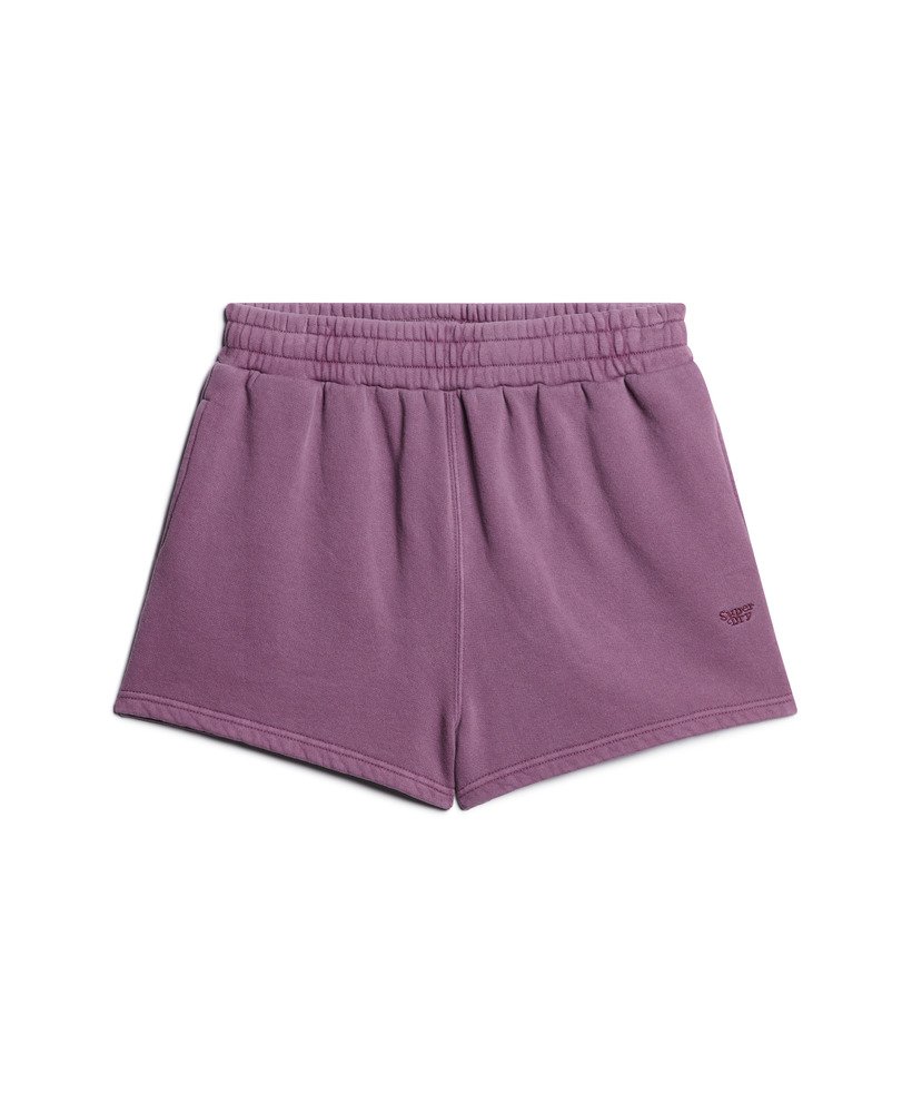 shorts de moletom com lavagem vintage na cor roxa grape jam