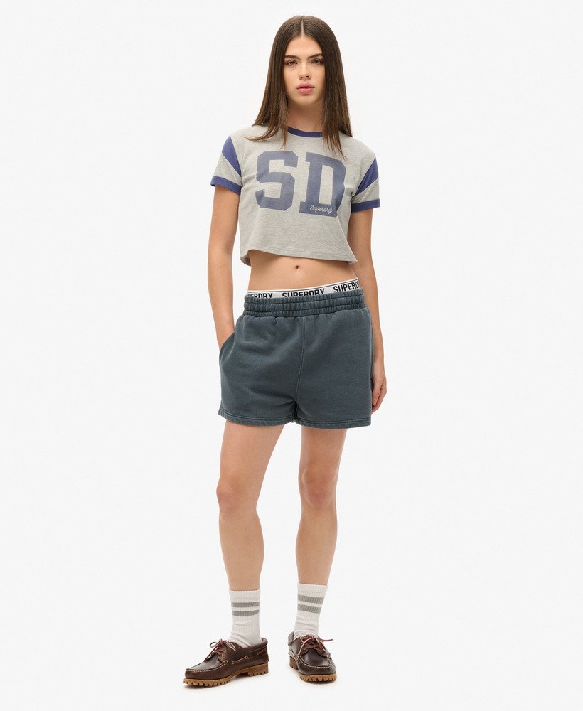 shorts de moletom com lavagem vintage na cor azul-marinho eclipse.