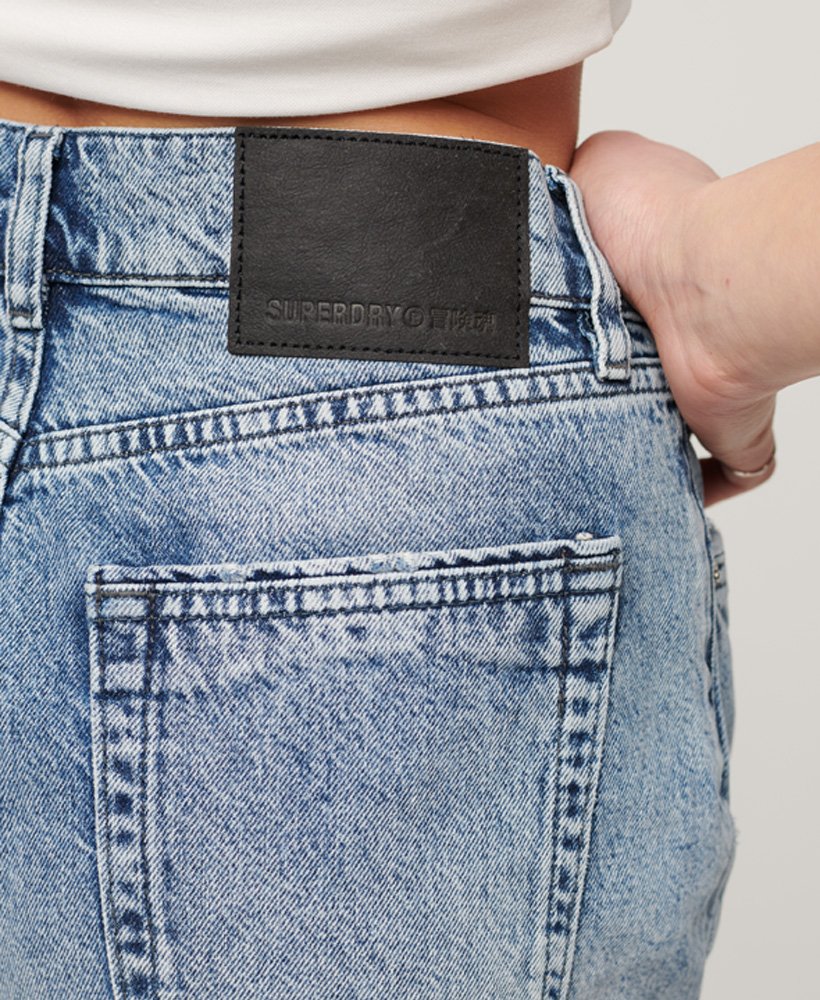 shorts jeans de cintura alta em tom índigo lavado