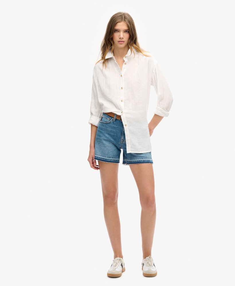 shorts de cintura média na cor azul vintage fulton