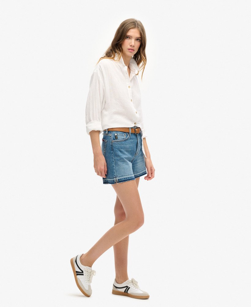 shorts de cintura média na cor azul vintage fulton