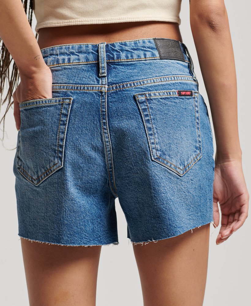 shorts vintage de cintura média e modelagem slim na cor azul madison.