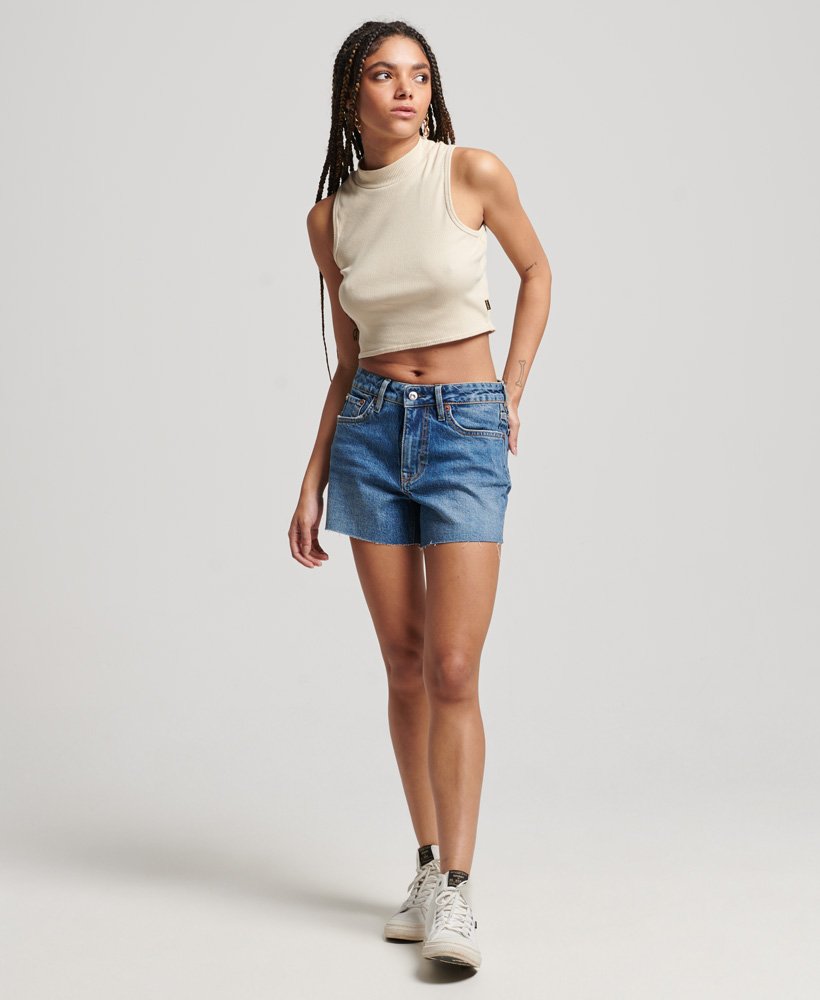shorts vintage de cintura média e modelagem slim na cor azul madison.