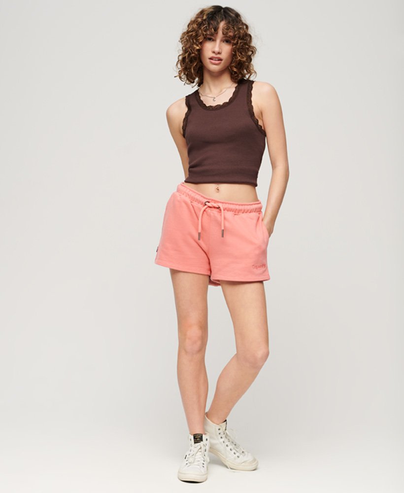 shorts vintage de malha na cor coral mesclado.