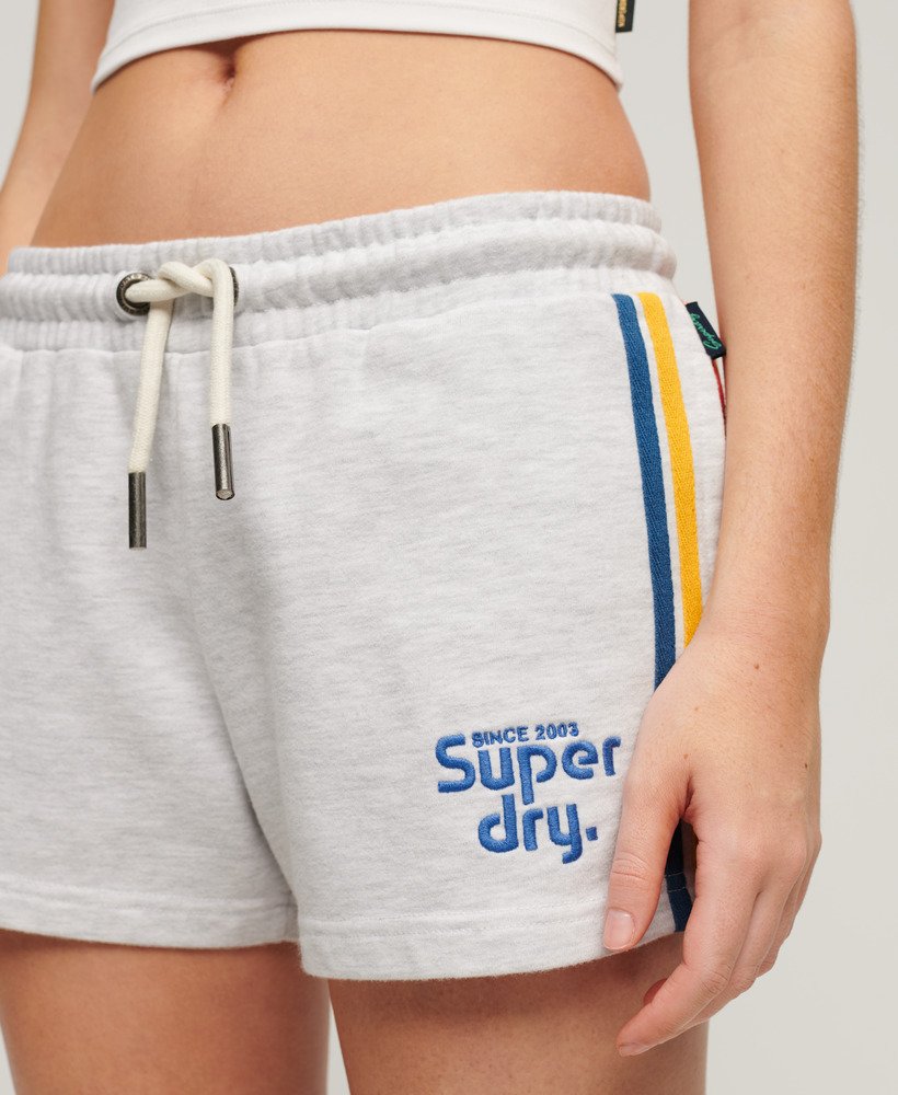 shorts com logo rainbow side stripe na cor cinza mescla gelo