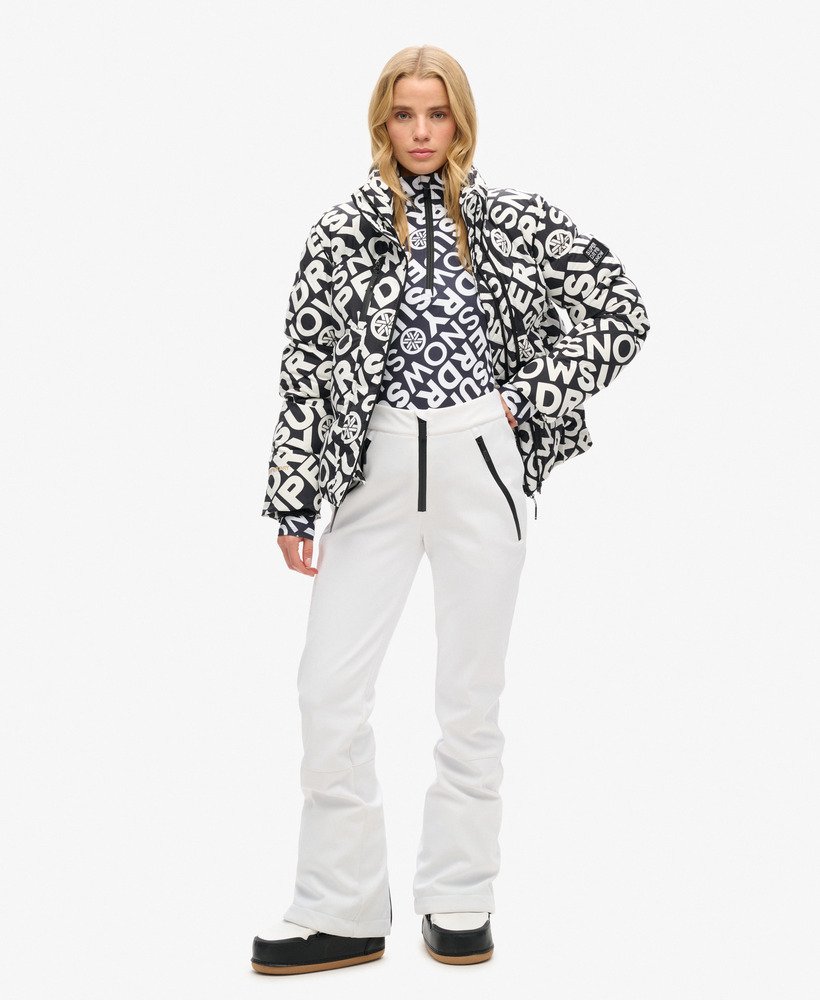 calças de esqui slim softshell na cor óptica.