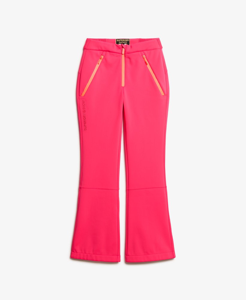 calças de esqui slim em softshell na cor rosa vibrante.