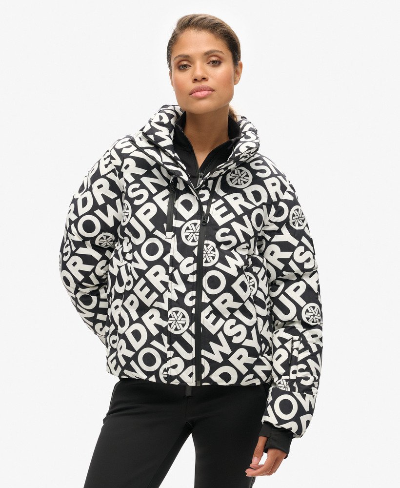 jaqueta ski boxy puffer na cor superdry monogram black