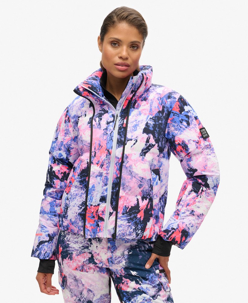 jaqueta ski boxy puffer em mountain mesh roxa
