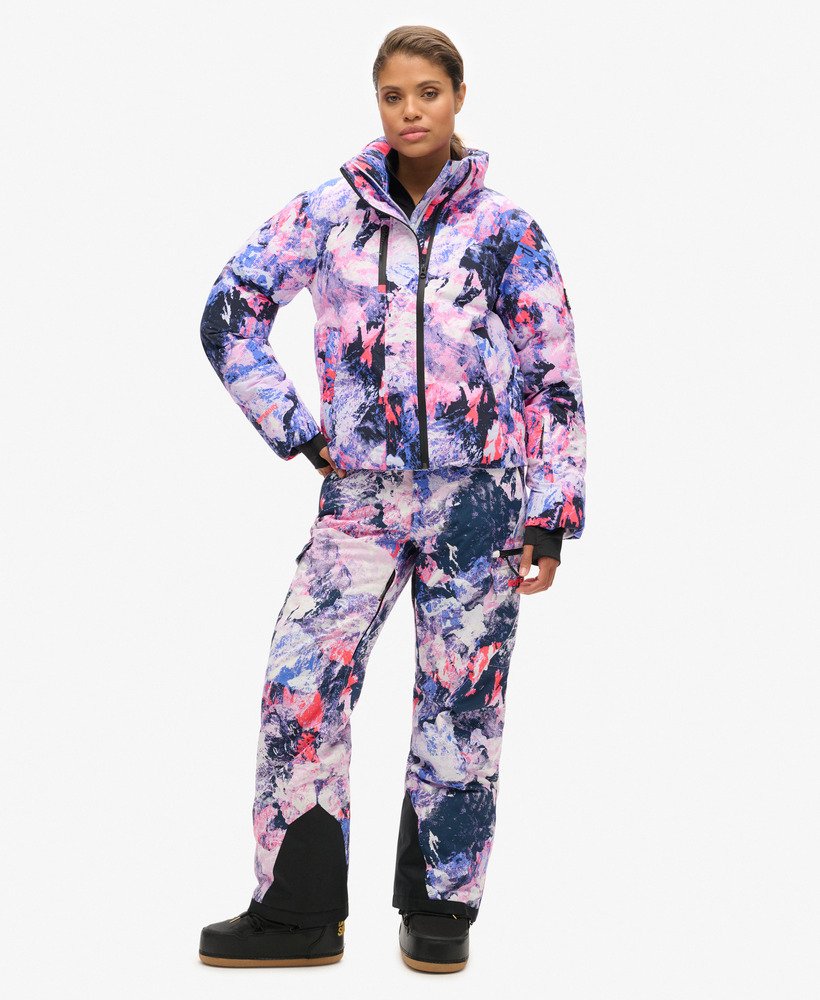 jaqueta ski boxy puffer em mountain mesh roxa