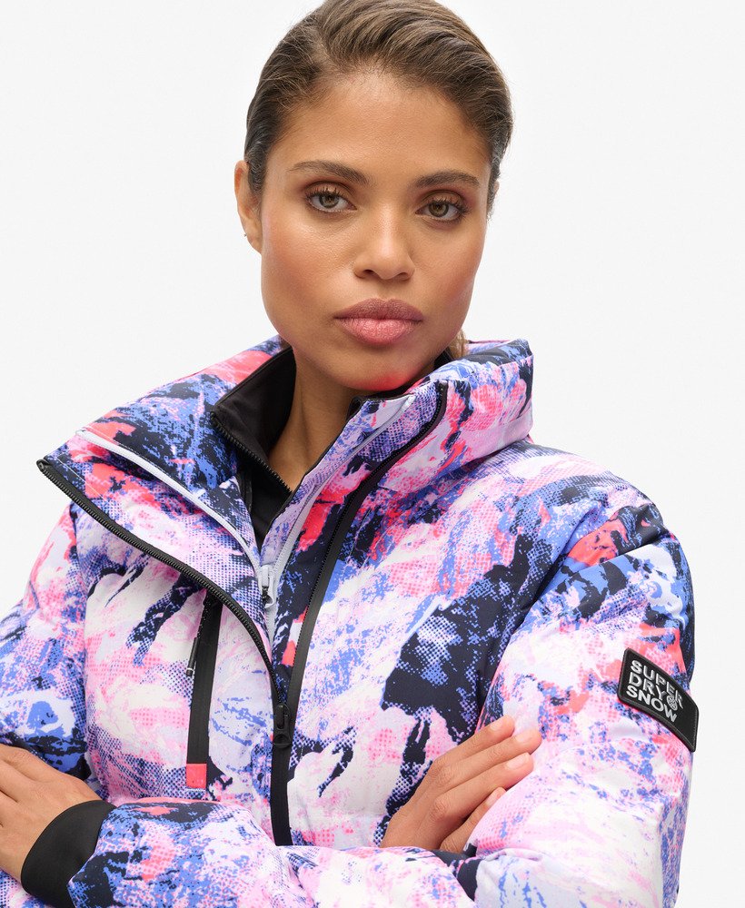 jaqueta ski boxy puffer em mountain mesh roxa