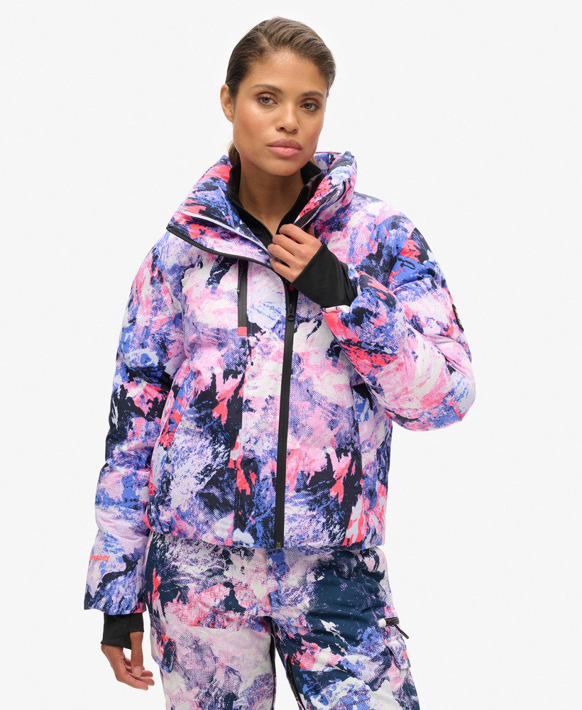 jaqueta ski boxy puffer em mountain mesh roxa