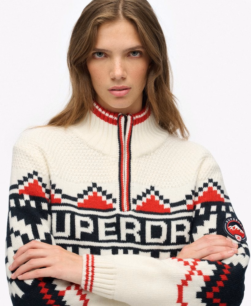 Suéter com meio zíper e estampa Intarsia