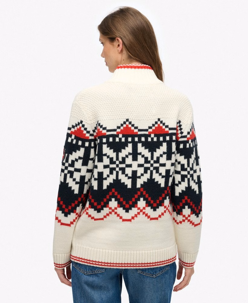Suéter com meio zíper e estampa Intarsia