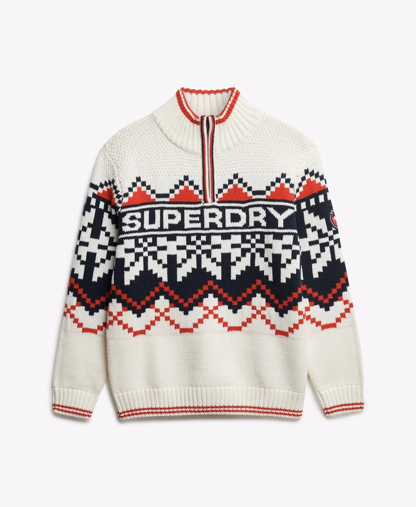 Suéter com meio zíper e estampa Intarsia