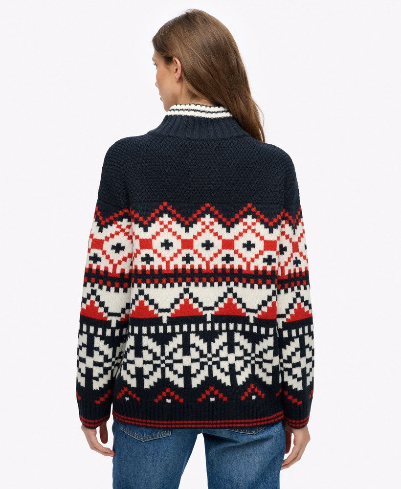 Suéter com meio zíper e estampa Intarsia