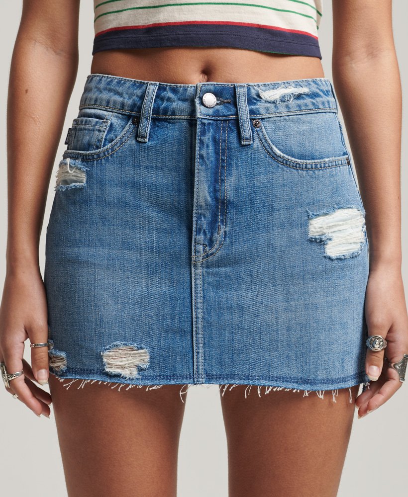 minissaia jeans vintage em índigo médio usada