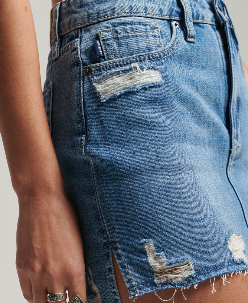 minissaia jeans vintage em índigo médio usada