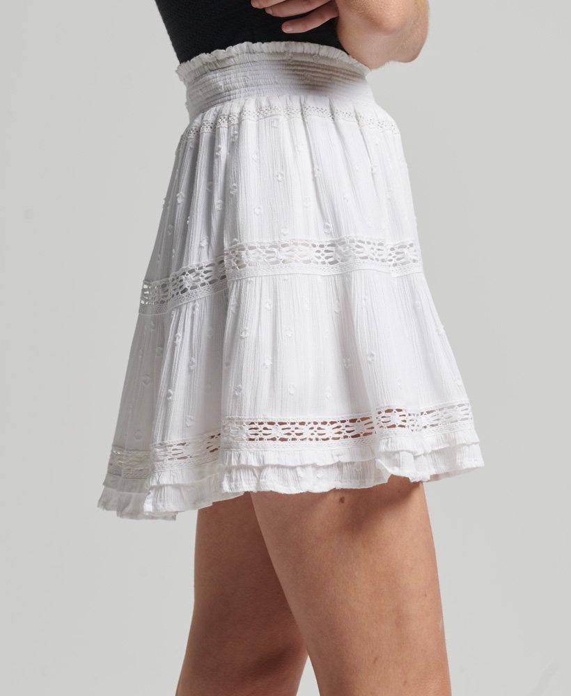 minissaia vintage de renda em branco brilhante