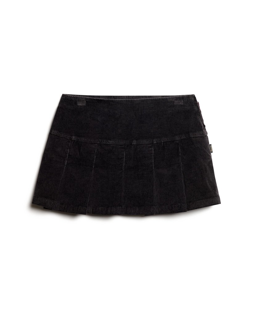 minissaia plissada vintage de veludo cotelê na cor preta bison