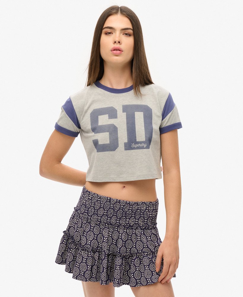 minissaia de malha com camadas e estampa floral de bolinhas azul-marinho