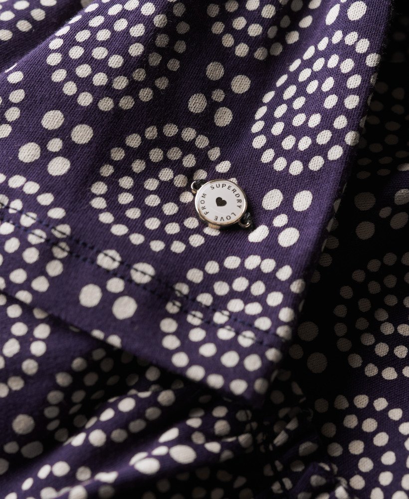 minissaia de malha com camadas e estampa floral de bolinhas azul-marinho