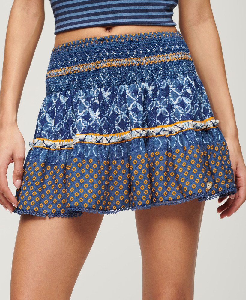 minissaia estampada com franzidos em camadas circulares laranja