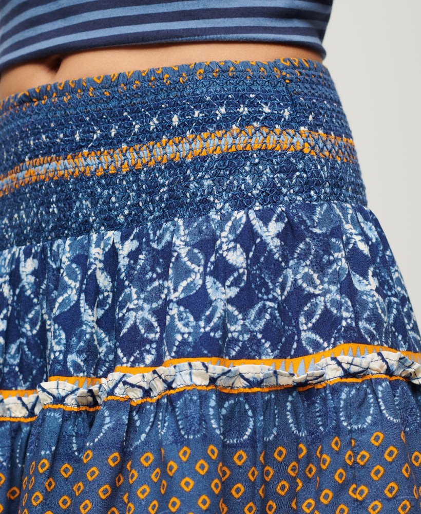 minissaia estampada com franzidos em camadas circulares laranja