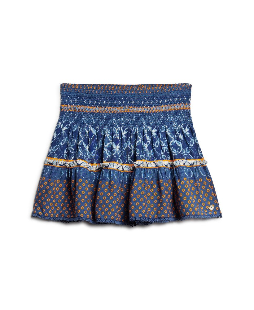 minissaia estampada com franzidos em camadas circulares laranja