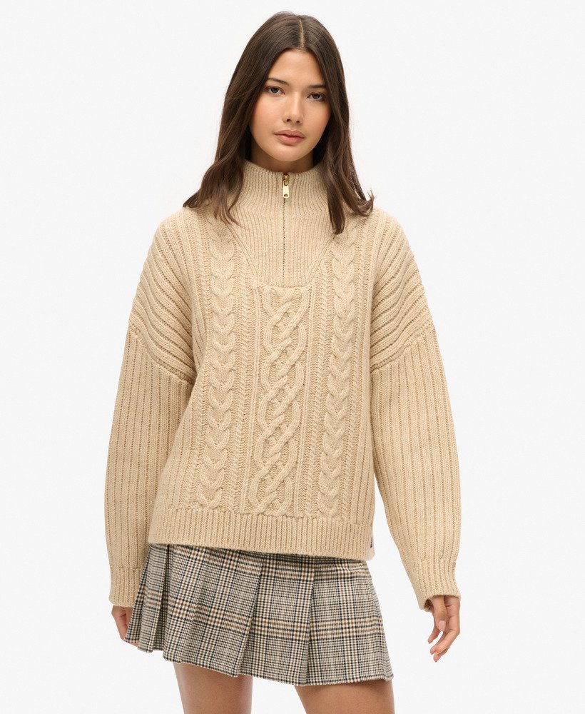 minissaia plissada de cintura baixa em tweed neutro