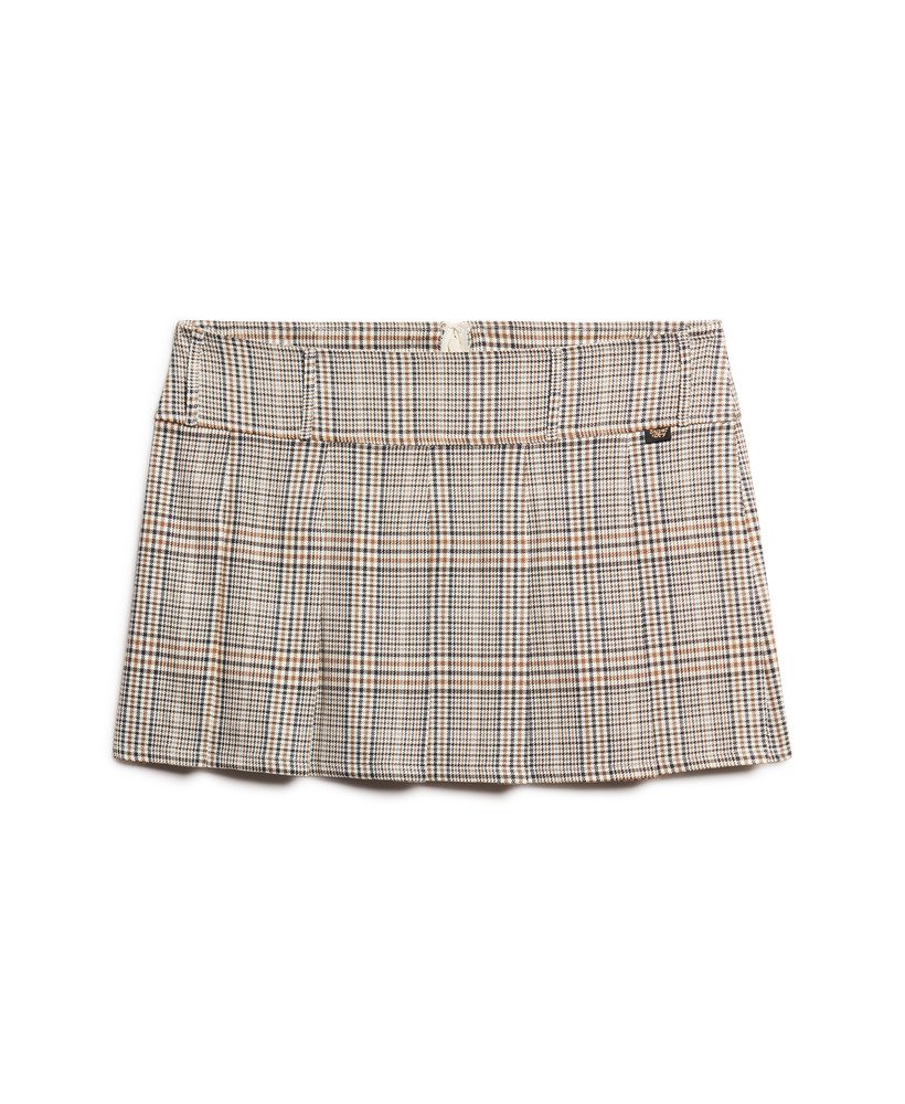 minissaia plissada de cintura baixa em tweed neutro