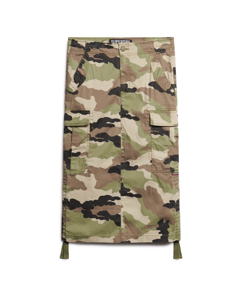 saia midi cargo em estampa camuflada de jaqueta